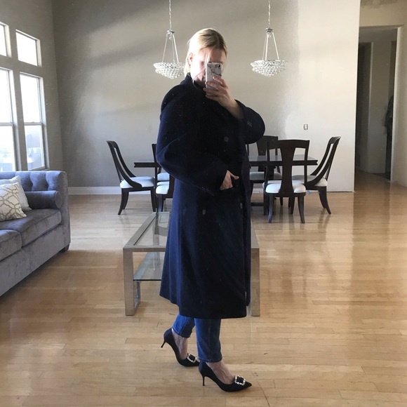 Long navy wool coat double breasted size 12/14 - Picture 7 of 8